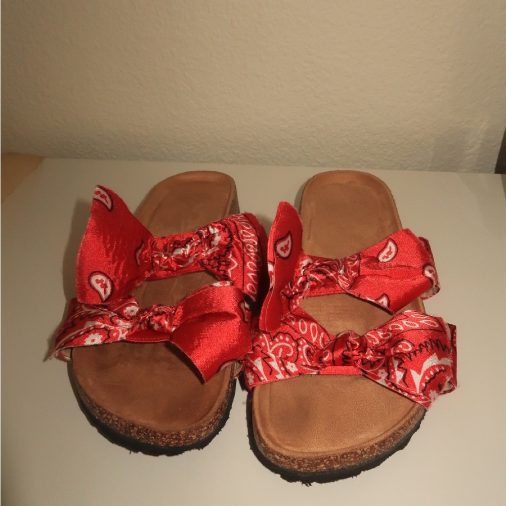 Red Bandana Slide Sandals - Women's Casual Slip-On